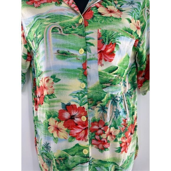 Tomboy Vintage 90’s Women’s Green Tropical Print Button-Down Shirt Size M - Picture 2 of 7